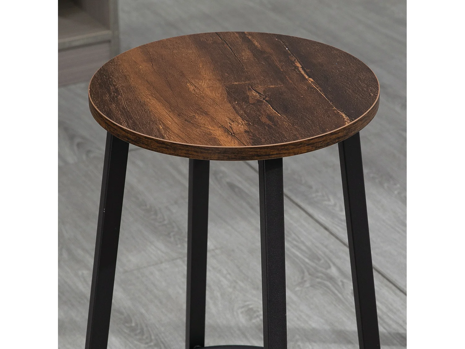 Tabouret de Bar 2 Pièces, Design Industriel, Métal et Bois, Pieds en Acier, Marron (42x42x65 cm)
