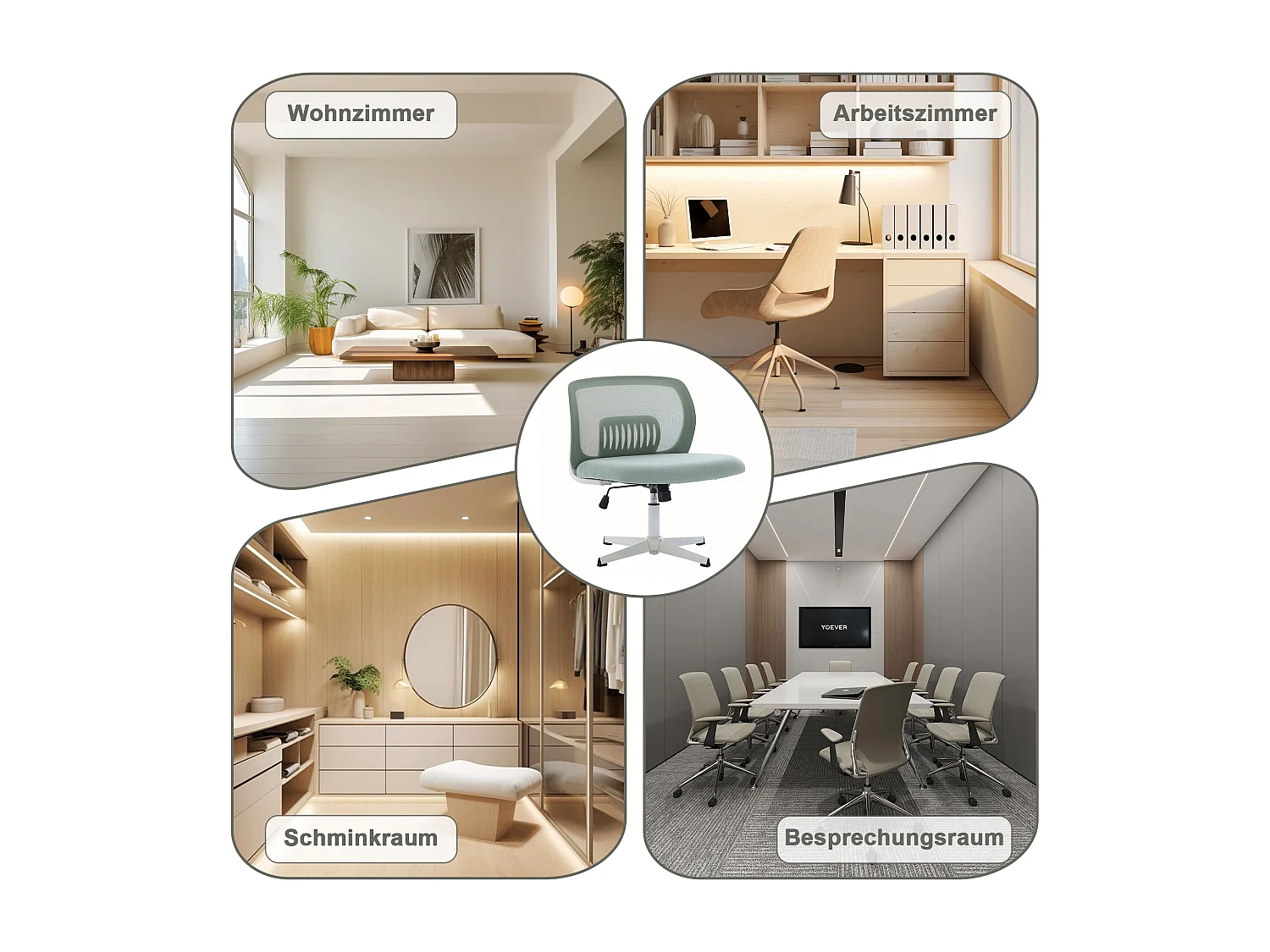 Fauteuil de bureau ergonomique sans accoudoirs, dossier mesh respirant, inclinable et pivotant, vert menthe (61x55x73cm)