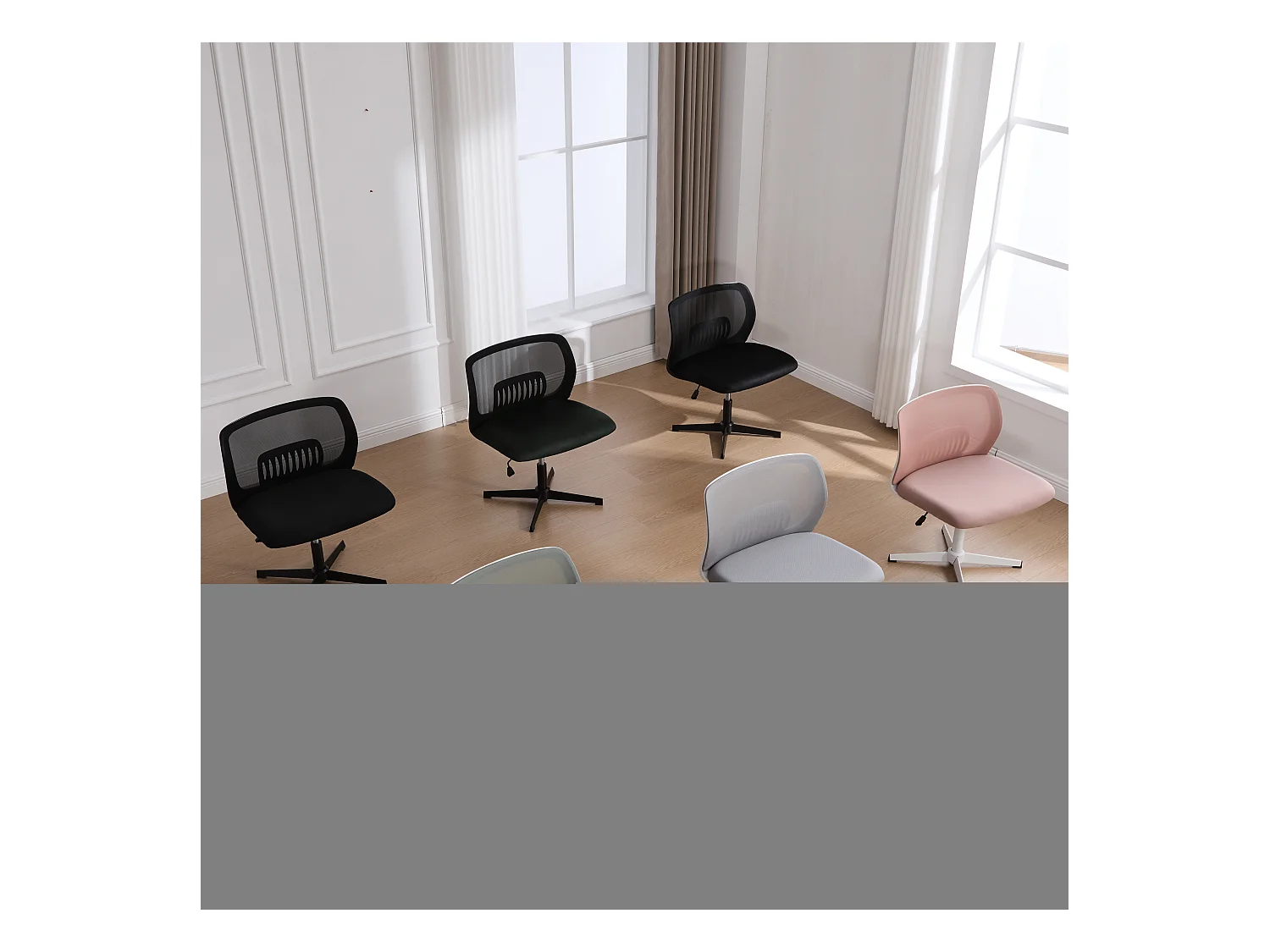 Silla de oficina ergonómica sin reposabrazos, respaldo de malla transpirable, inclinable y giratoria, verde menta (61x55x73cm)