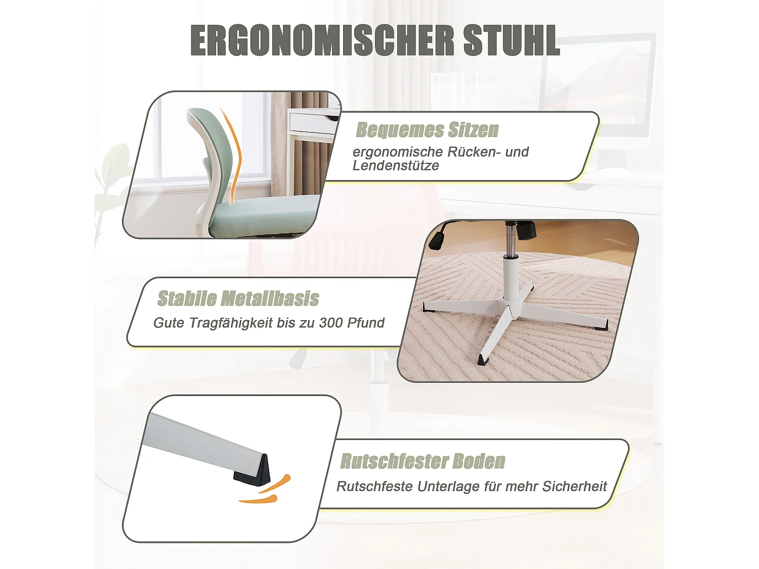 Fauteuil de bureau ergonomique sans accoudoirs, dossier mesh respirant, inclinable et pivotant, vert menthe (61x55x73cm)