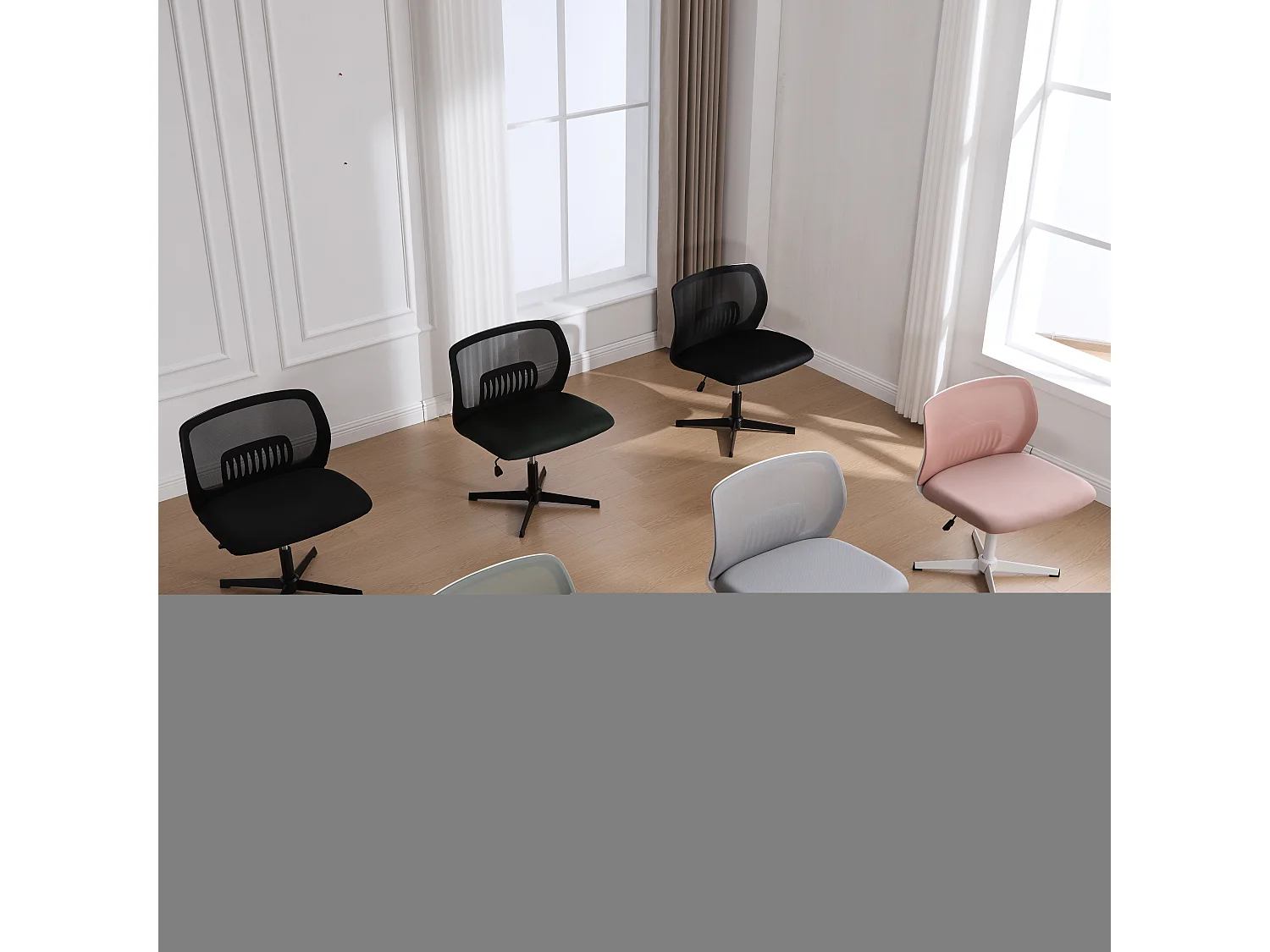 Fauteuil de bureau ergonomique sans accoudoirs, dossier mesh respirant, inclinable et pivotant, vert menthe (61x55x73cm)