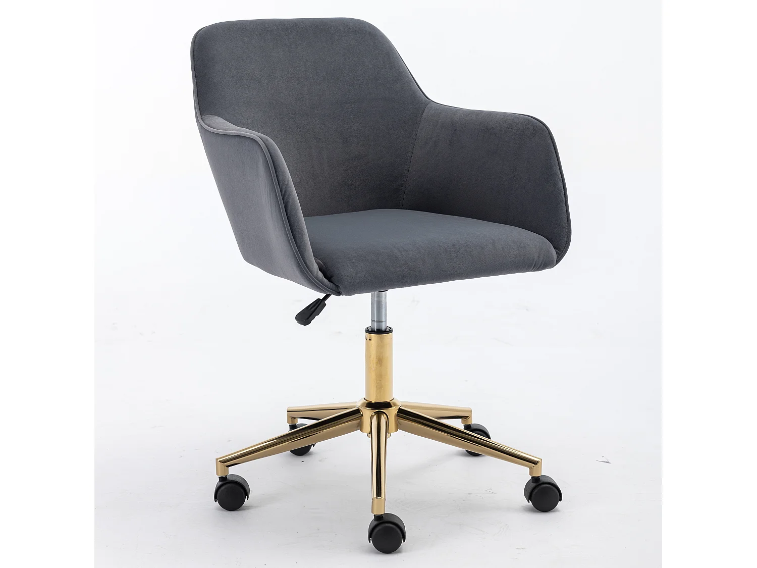 Silla de oficina giratoria, altura regulable, terciopelo, base dorada, gris (58x58x86 cm)