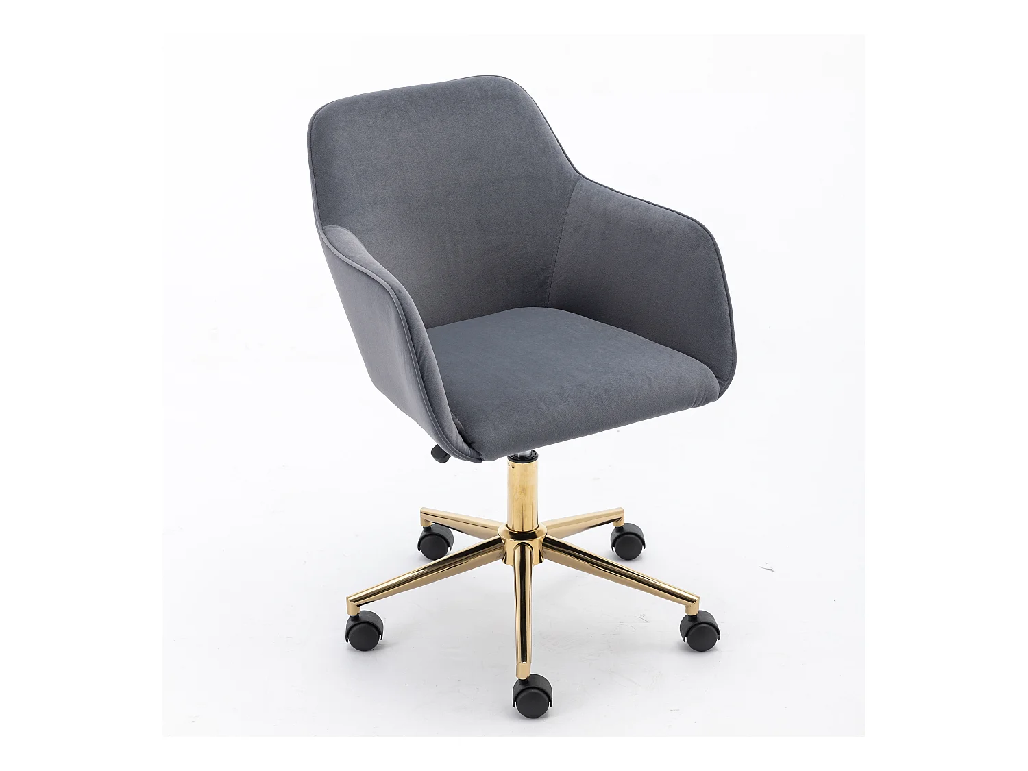 Chaise de bureau pivotante, hauteur réglable, velours, base dorée, gris (58x58x86 cm)