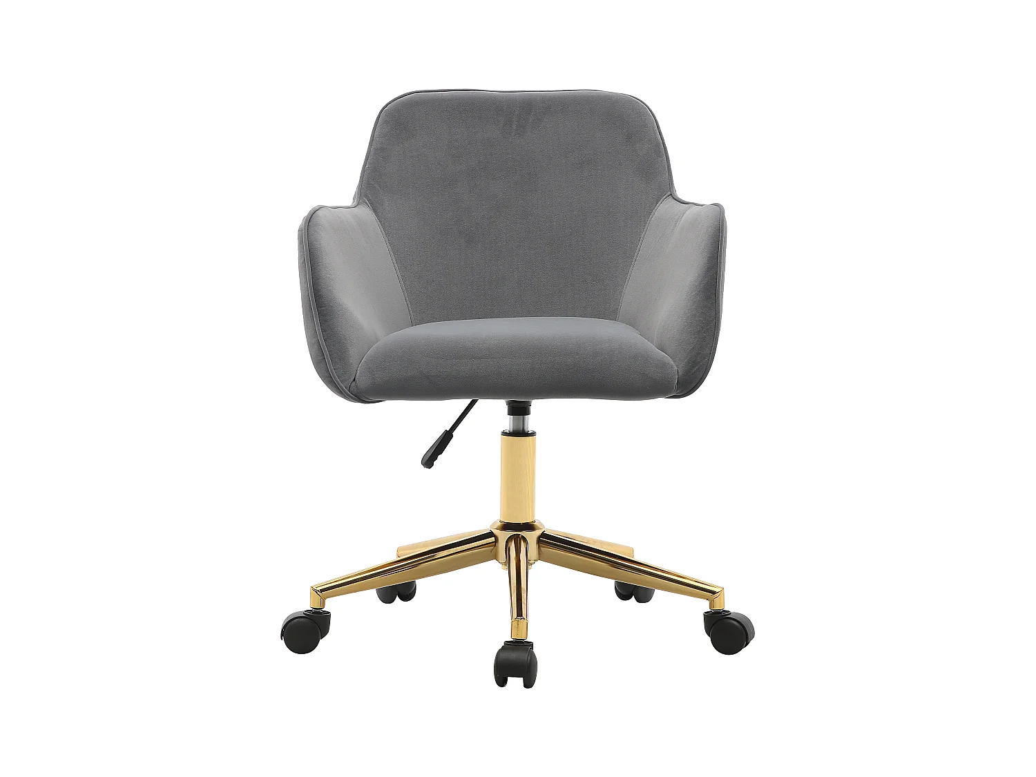 Chaise de bureau pivotante, hauteur réglable, velours, base dorée, gris (58x58x86 cm)