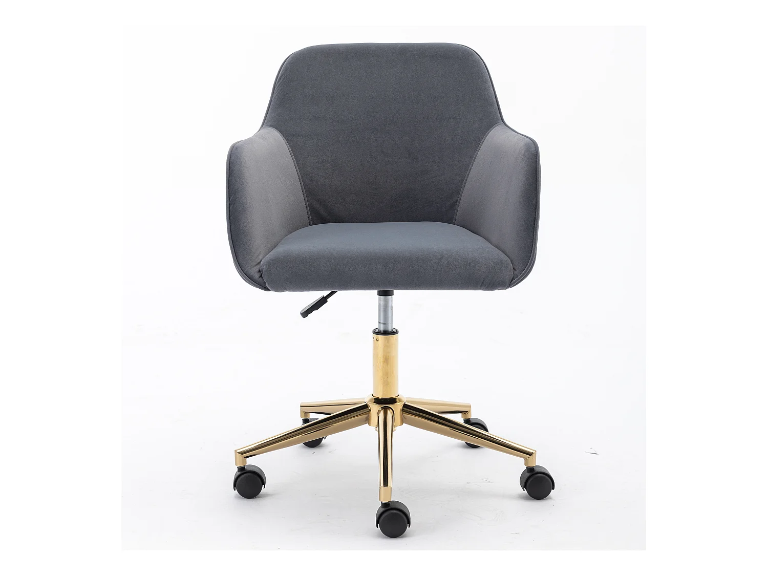 Chaise de bureau pivotante, hauteur réglable, velours, base dorée, gris (58x58x86 cm)