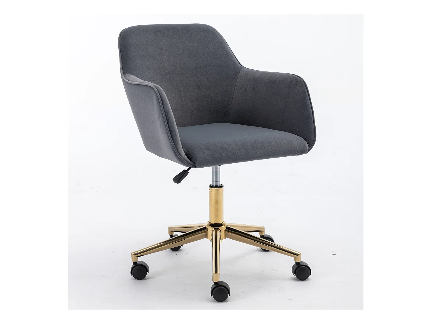 Chaise de bureau pivotante, hauteur réglable, velours, base dorée, gris (58x58x86 cm)
