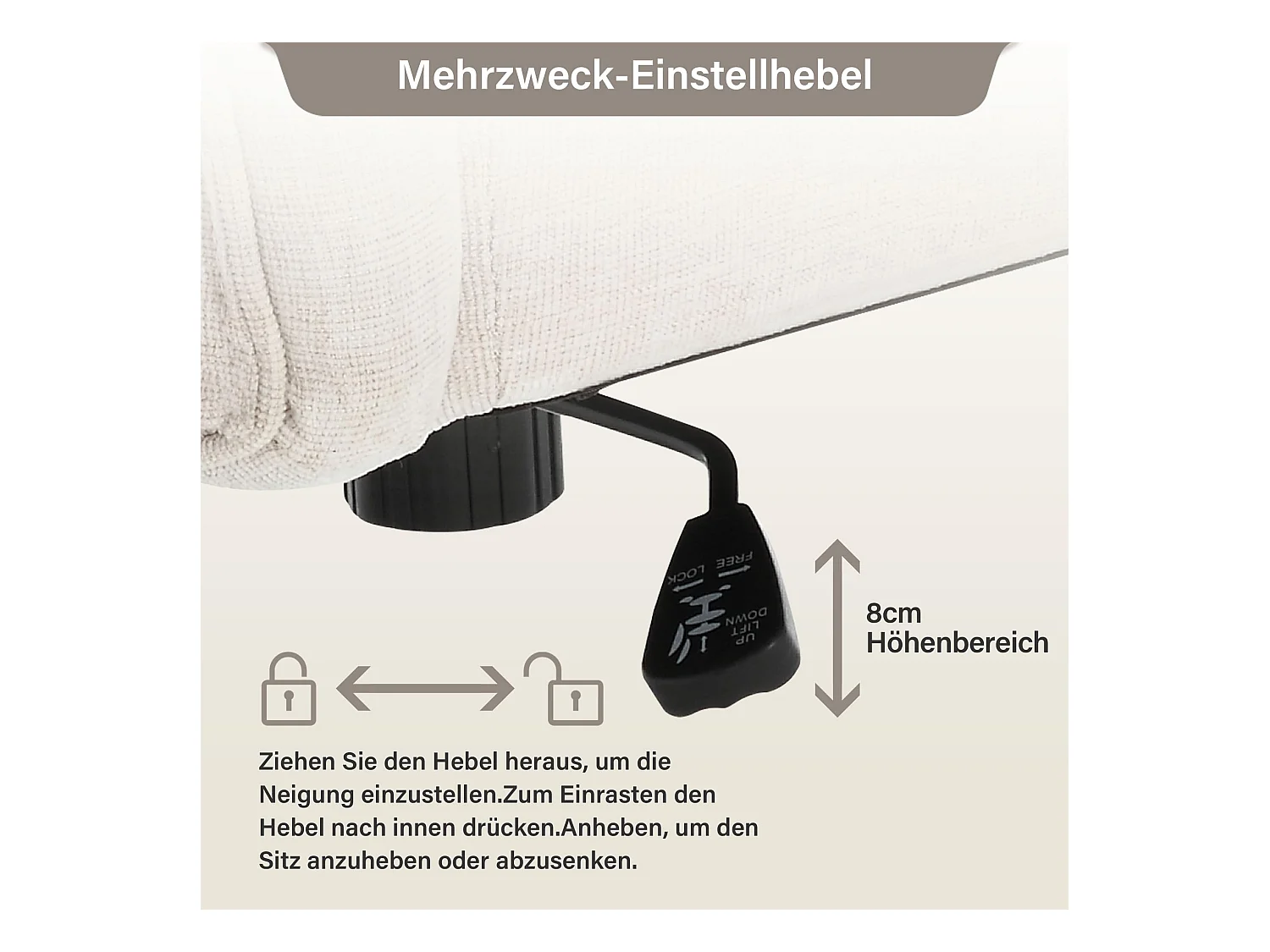 Chaise de Bureau Pivotante, Design Ergonomique, Lin, Sans Accoudoirs, Réglable en Hauteur, Beige (49x62x74 cm), Capacité 160kg