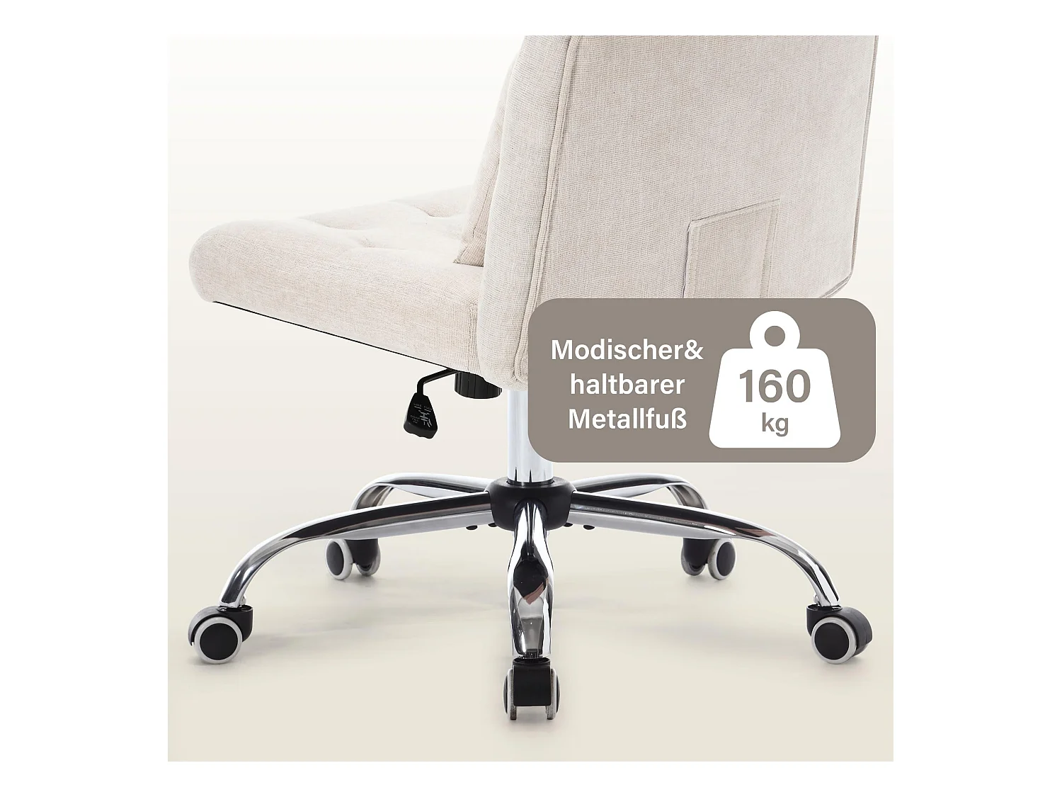 Chaise de Bureau Pivotante, Design Ergonomique, Lin, Sans Accoudoirs, Réglable en Hauteur, Beige (49x62x74 cm), Capacité 160kg