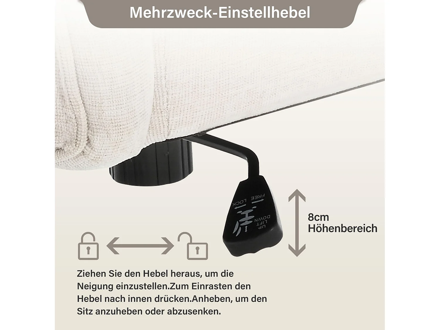 Chaise de Bureau Pivotante, Design Ergonomique, Lin, Sans Accoudoirs, Réglable en Hauteur, Beige (49x62x74 cm), Capacité 160kg