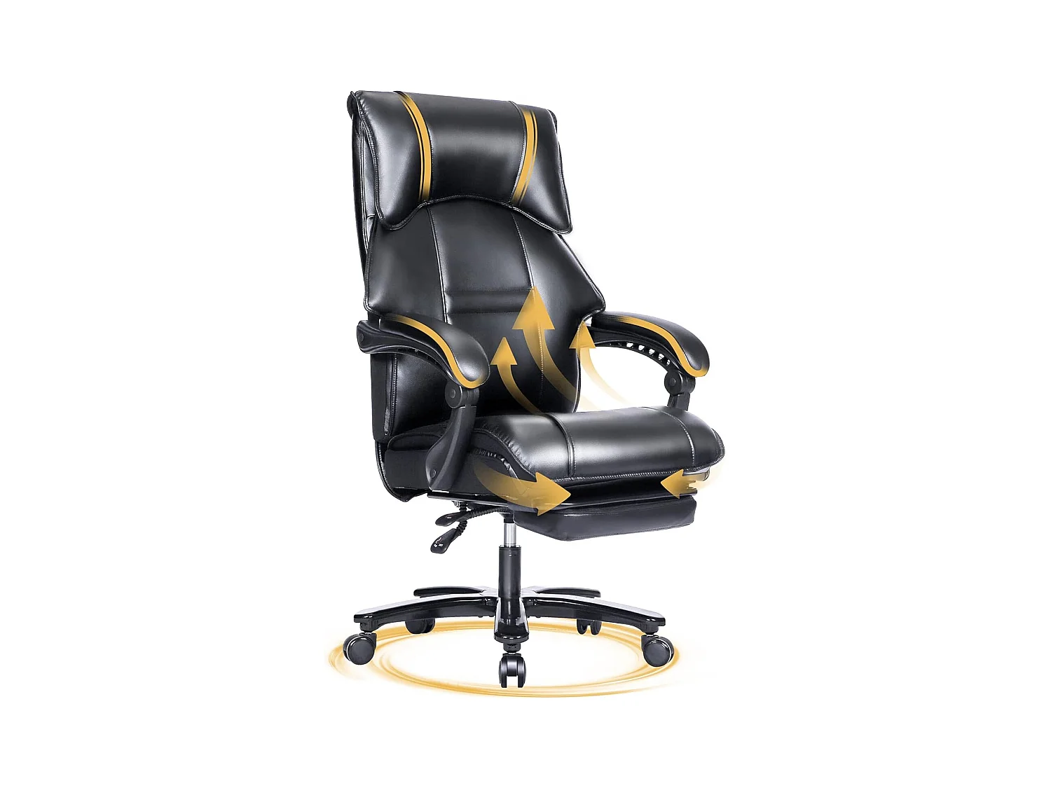 Chaise bureau ergonomique, PU, dossier haut, support lombaire, repose-pieds, capacité 200kg (68 x 88 x 112 cm)