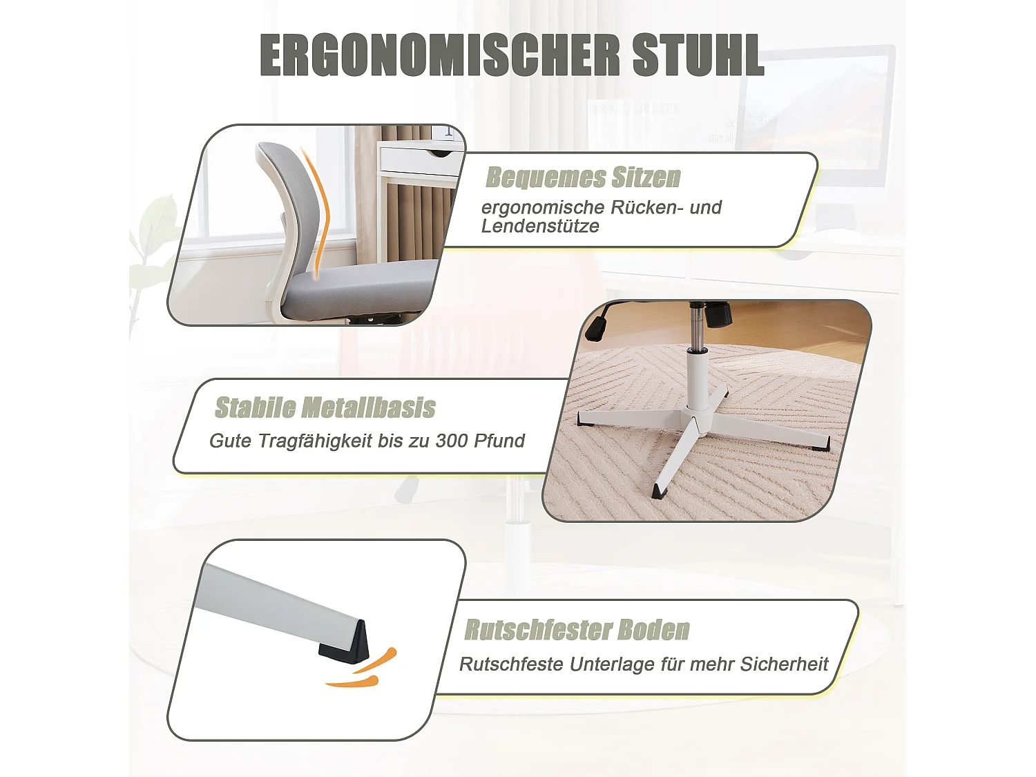 Sedia da ufficio senza braccioli, schienale in rete, ampia seduta imbottita, inclinazione e altezza regolabili, girevole a 360°, grigia (61x55x73cm)