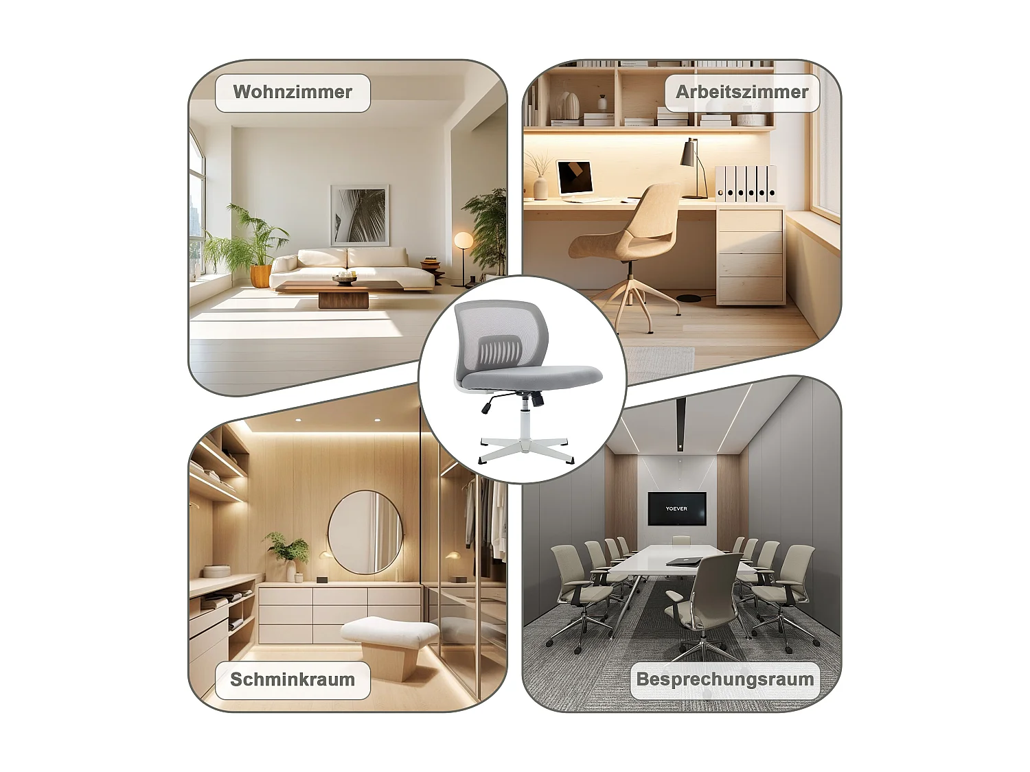 Sedia da ufficio senza braccioli, schienale in rete, ampia seduta imbottita, inclinazione e altezza regolabili, girevole a 360°, grigia (61x55x73cm)