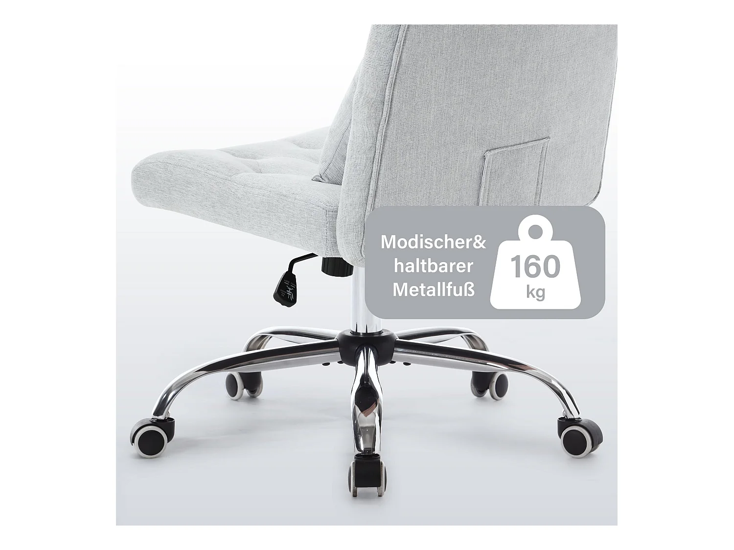 Sedia da ufficio girevole, design ergonomico, lino, senza braccioli, altezza regolabile, grigio (49x62x94 cm), portata 160 kg