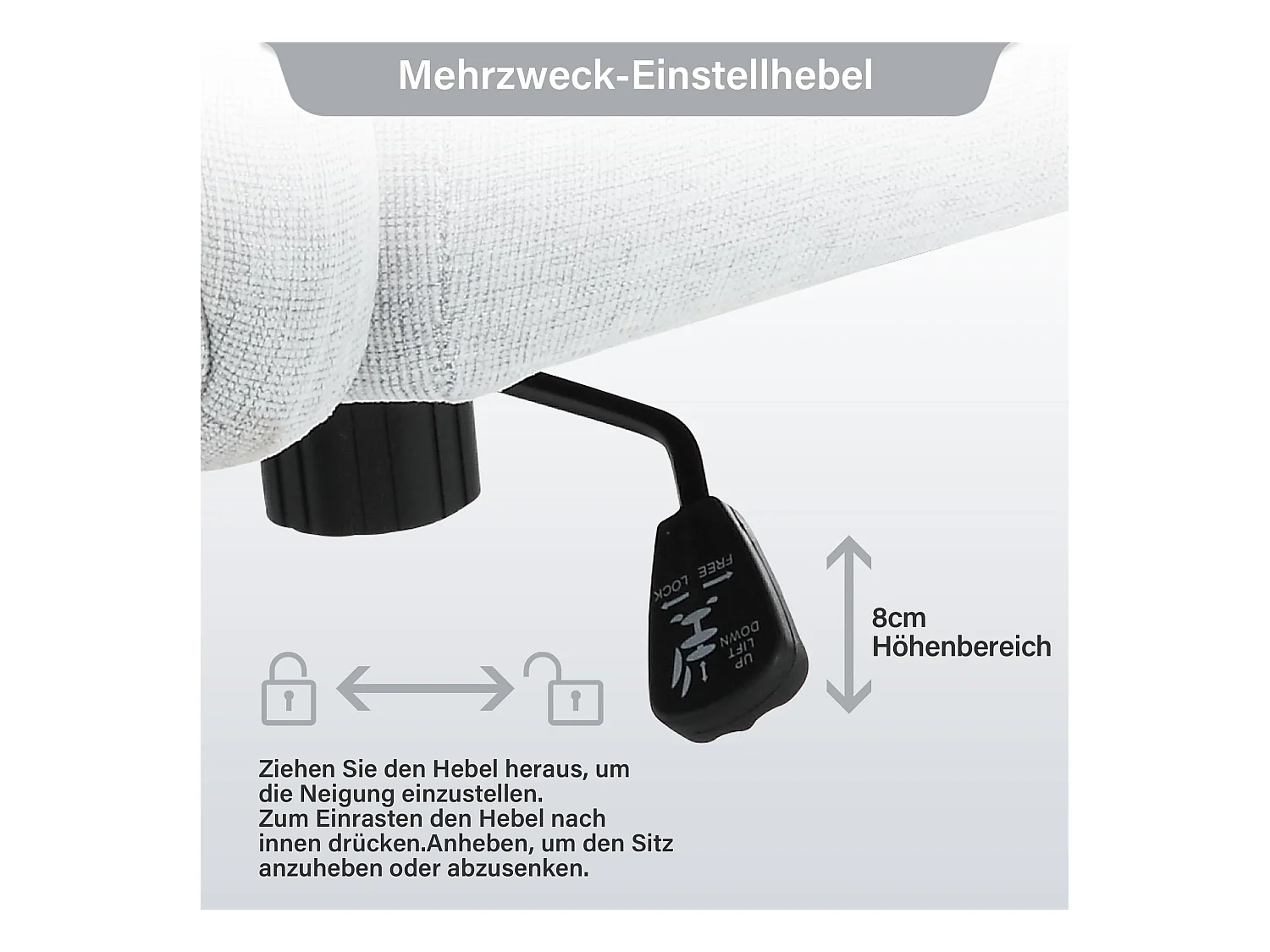 Sedia da ufficio girevole, design ergonomico, lino, senza braccioli, altezza regolabile, grigio (49x62x94 cm), portata 160 kg