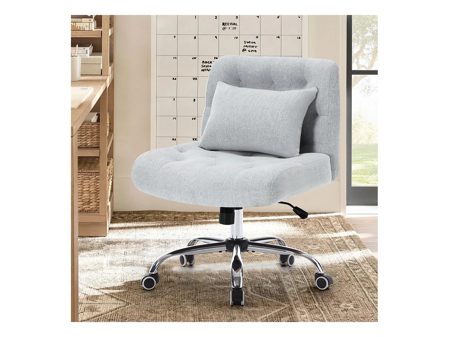 Chaise de Bureau Pivotante, Design Ergonomique, Lin, Sans Accoudoirs, Réglable en Hauteur, Gris (49x62x94 cm), Capacité 160kg