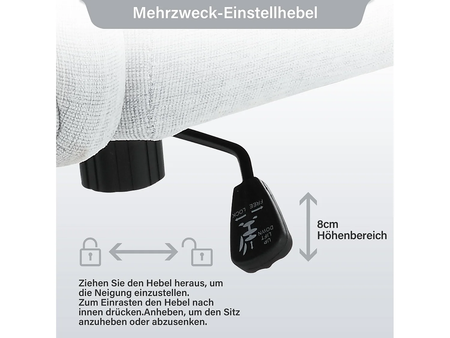 Draaibare bureaustoel, ergonomisch design, linnen, zonder armleuningen, in hoogte verstelbaar, grijs (49x62x94 cm), draagvermogen 160 kg