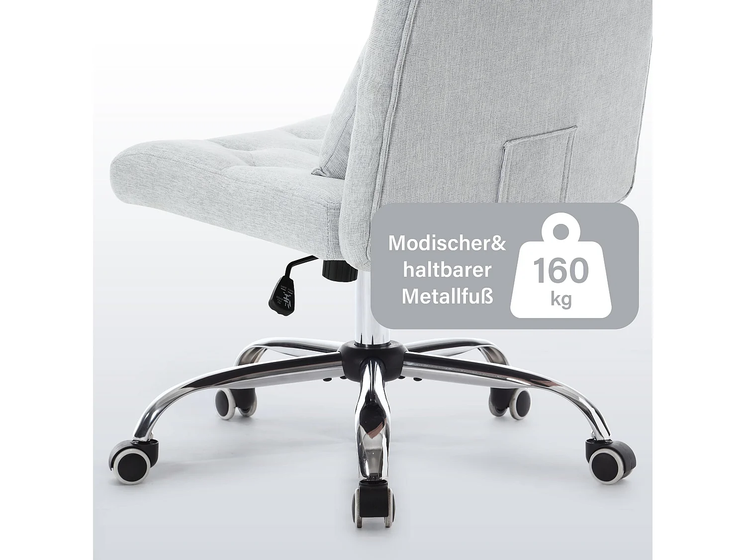 Chaise de Bureau Pivotante, Design Ergonomique, Lin, Sans Accoudoirs, Réglable en Hauteur, Gris (49x62x94 cm), Capacité 160kg