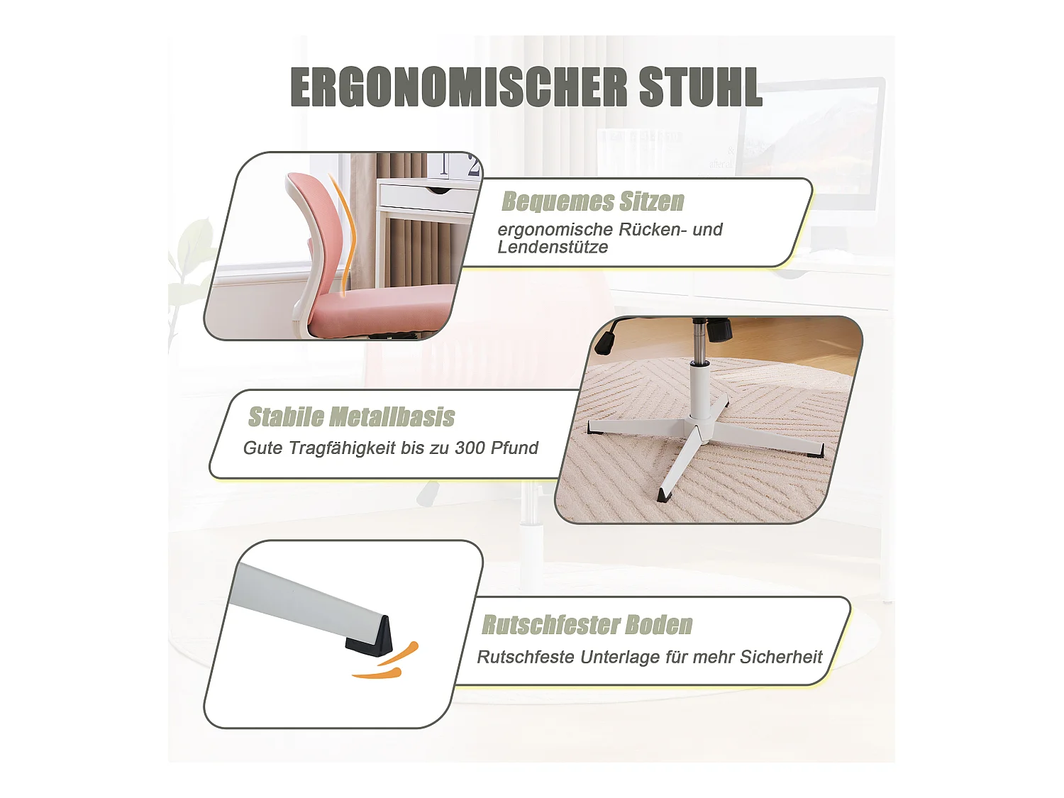 Chaise de Bureau Armless, Fauteuil de Lecture avec Coussin Large, Velours, Vert Menthe, Réglable en Hauteur, 360° Pivotant (61x55x73-85 cm)