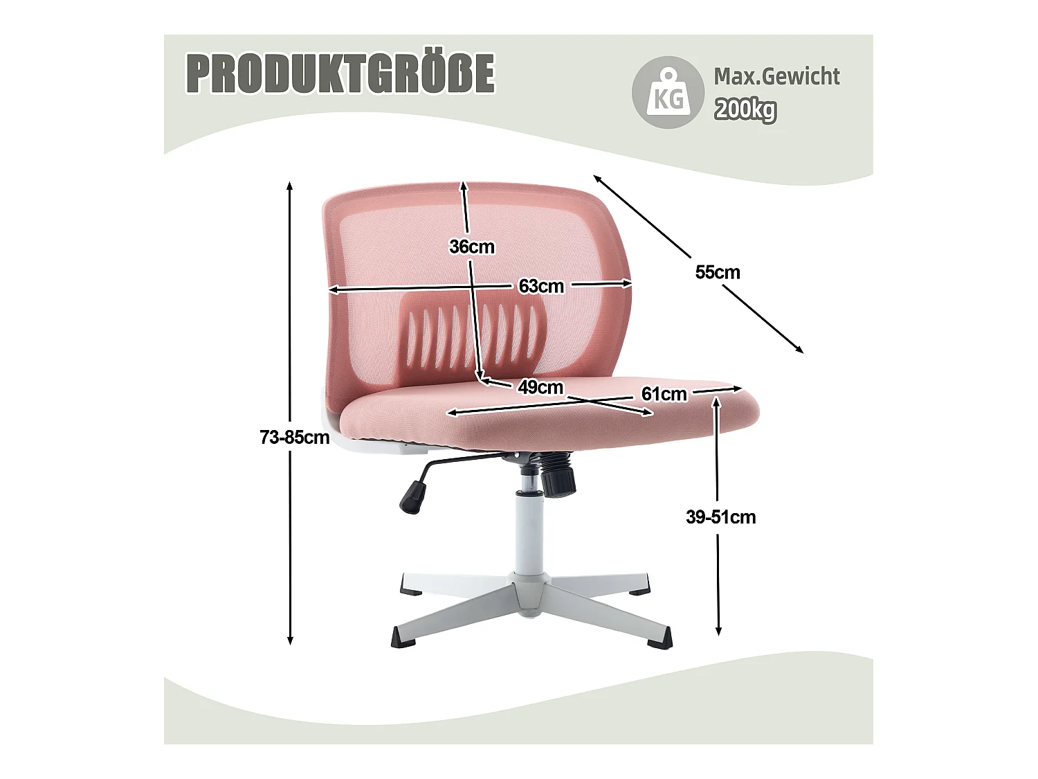 Chaise de Bureau Armless, Fauteuil de Lecture avec Coussin Large, Velours, Vert Menthe, Réglable en Hauteur, 360° Pivotant (61x55x73-85 cm)