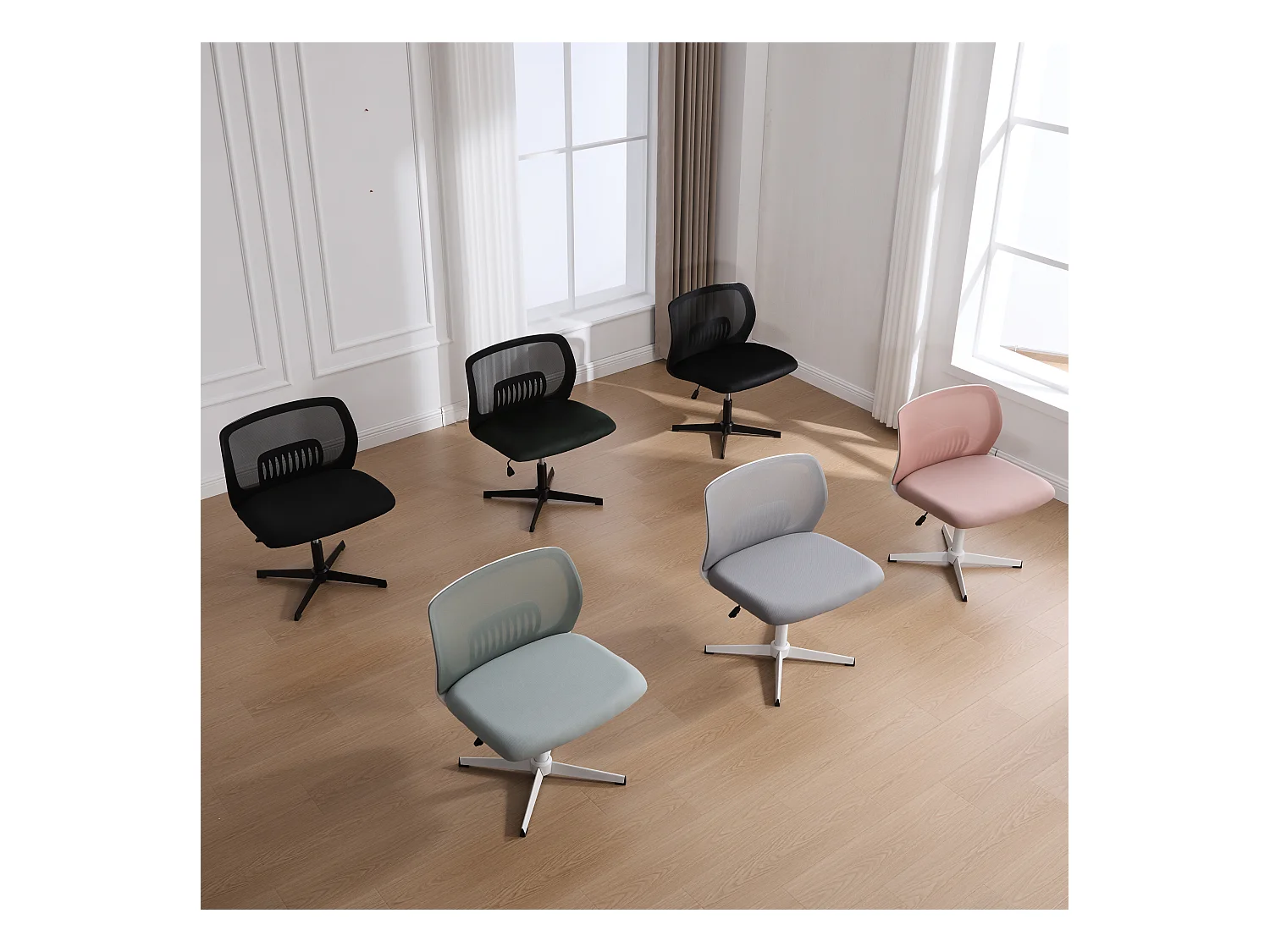 Chaise de Bureau Armless, Fauteuil de Lecture avec Coussin Large, Velours, Vert Menthe, Réglable en Hauteur, 360° Pivotant (61x55x73-85 cm)