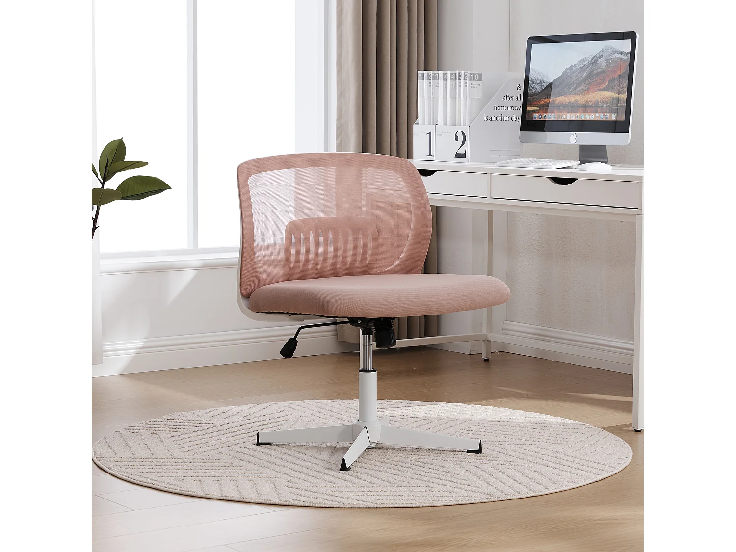 Chaise de Bureau Armless, Fauteuil de Lecture avec Coussin Large, Velours, Vert Menthe, Réglable en Hauteur, 360° Pivotant (61x55x73-85 cm)