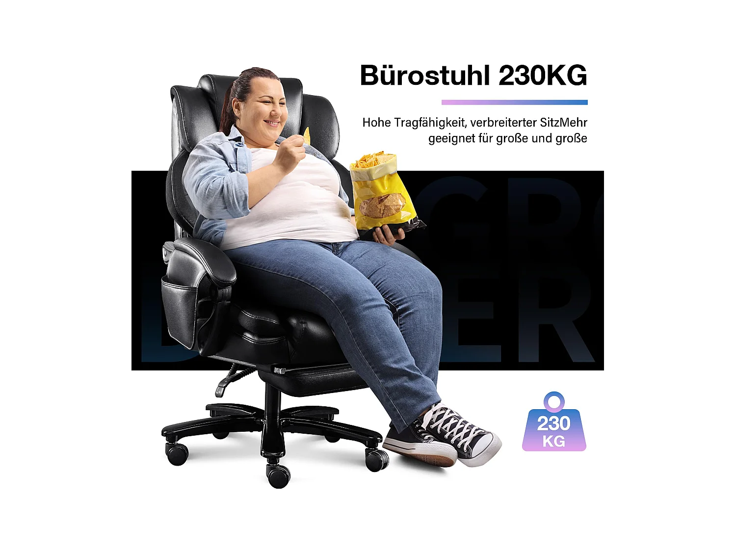 Ergonomische bureaustoel, hoogwaardig design, geïntegreerde massage, PU-leer, lendensteun, zwart (88x68x116 cm), draagvermogen 230 kg