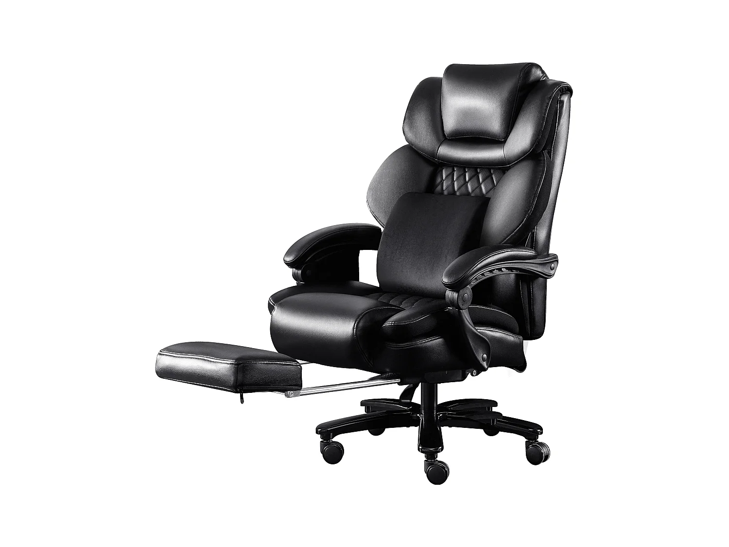 Chaise de Bureau Ergonomique, Design Haut, Massage Intégré, Cuir PU, Support Lombaire, Noir (88x68x116 cm), Capacité 230kg