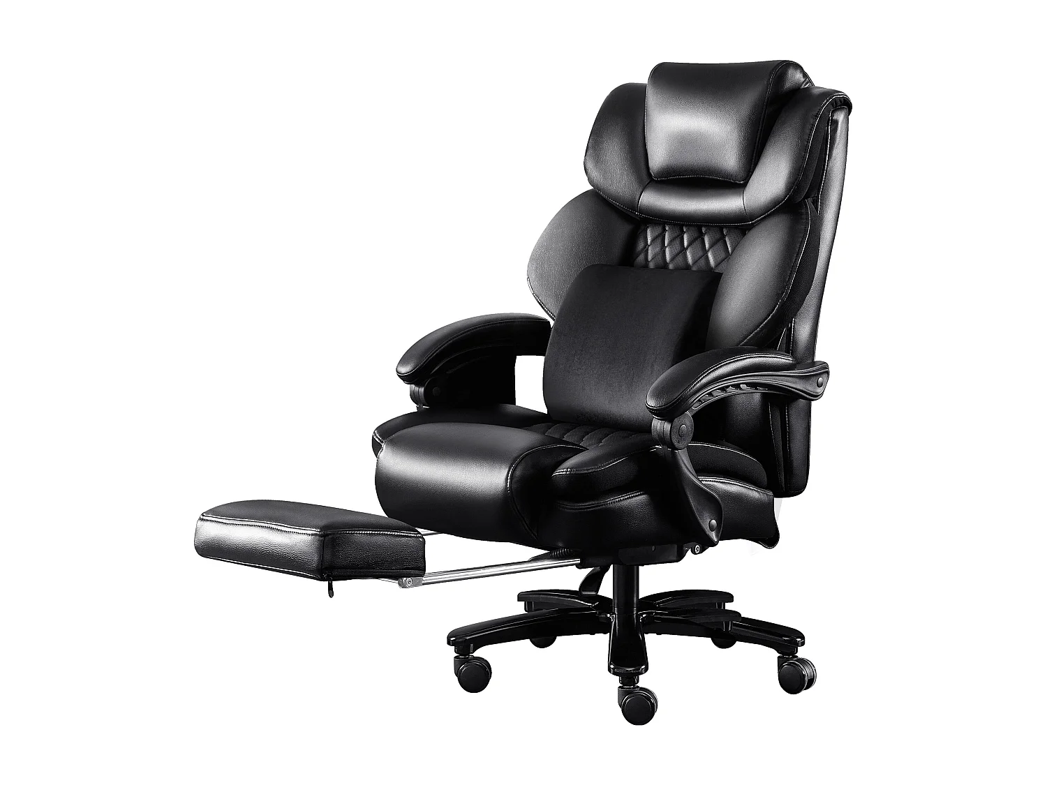 Chaise de Bureau Ergonomique, Design Haut, Massage Intégré, Cuir PU, Support Lombaire, Noir (88x68x116 cm), Capacité 230kg