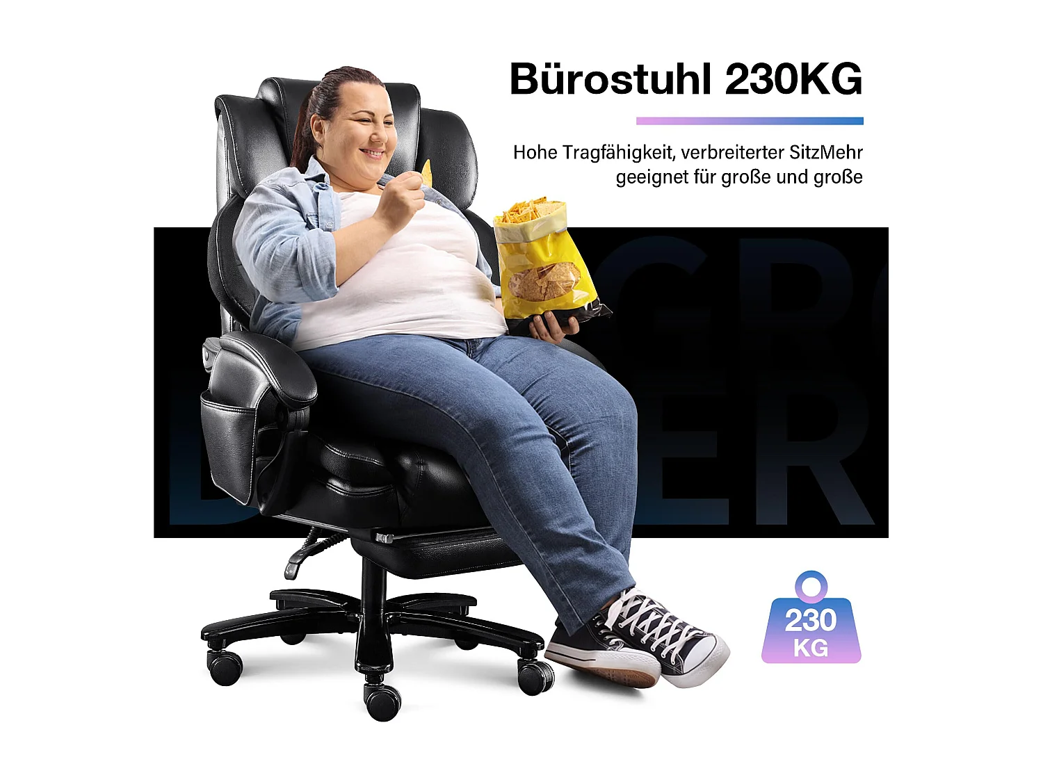 Chaise de Bureau Ergonomique, Design Haut, Massage Intégré, Cuir PU, Support Lombaire, Noir (88x68x116 cm), Capacité 230kg