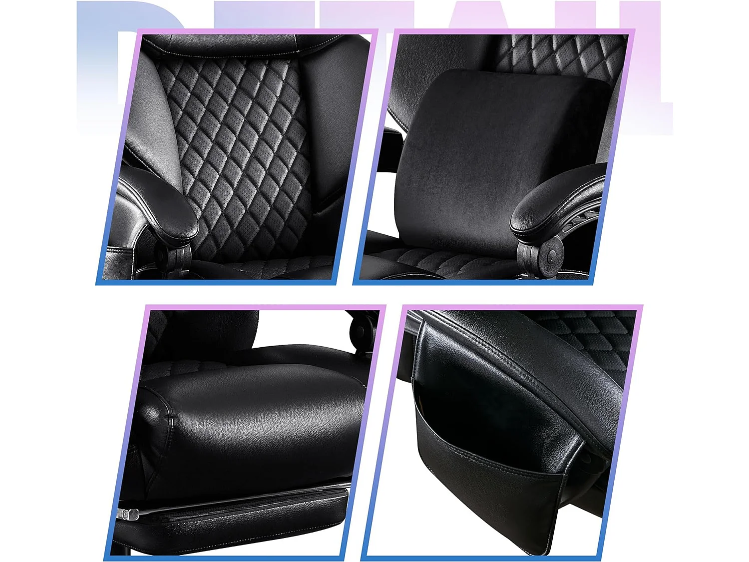 Chaise de Bureau Ergonomique, Design Haut, Massage Intégré, Cuir PU, Support Lombaire, Noir (88x68x116 cm), Capacité 230kg