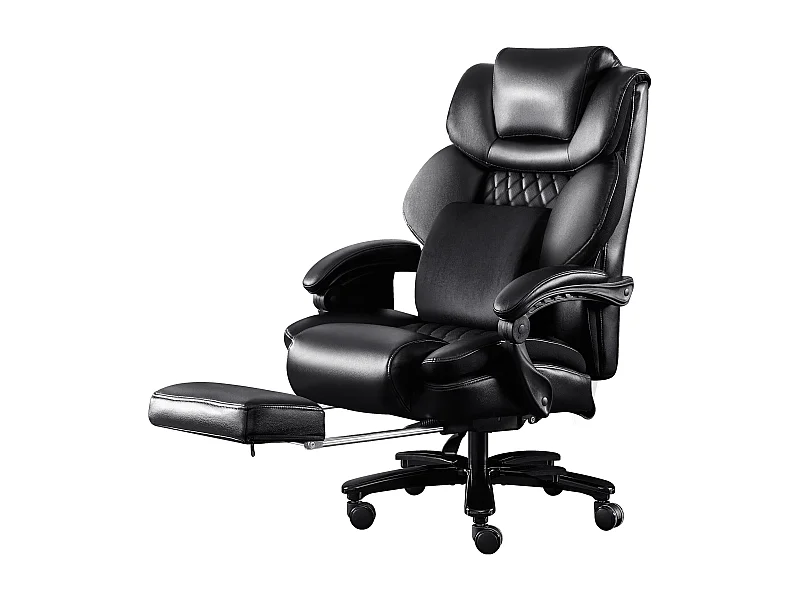 Ergonomische bureaustoel, hoogwaardig design, geïntegreerde massage, PU-leer, lendensteun, zwart (88x68x116 cm), draagvermogen 230 kg