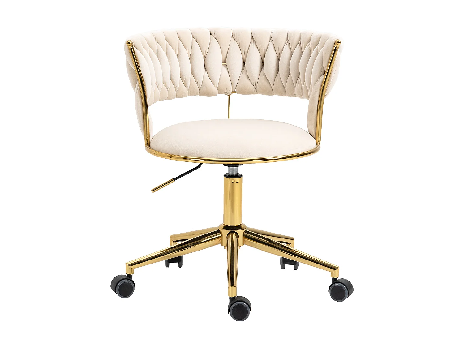 Silla de oficina de terciopelo, giratoria 360°, altura ajustable, diseño recortado, base de acero inoxidable con 5 ruedas (62 x 62 x 67-77 cm)