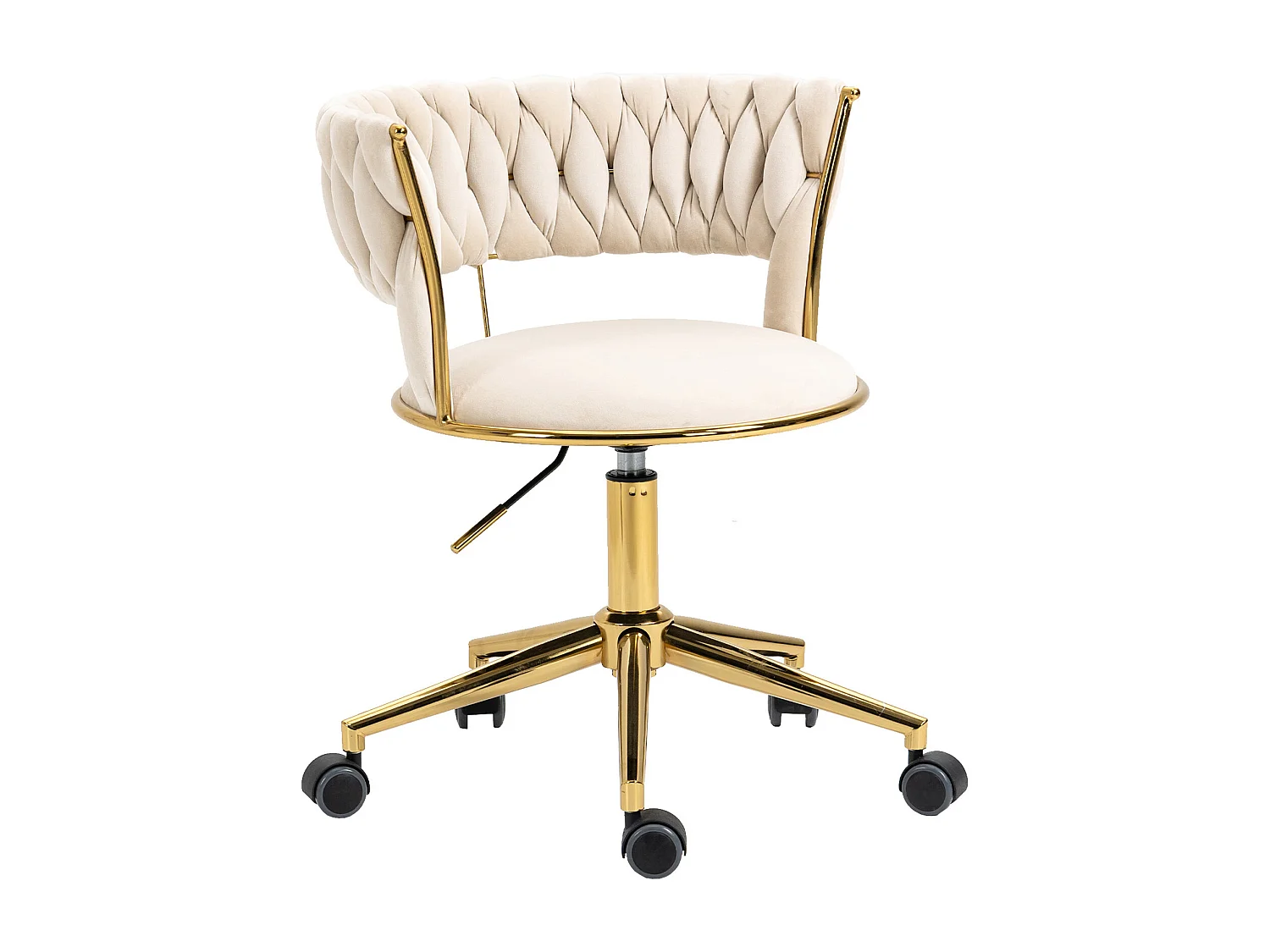 Silla de oficina de terciopelo, giratoria 360°, altura ajustable, diseño recortado, base de acero inoxidable con 5 ruedas (62 x 62 x 67-77 cm)