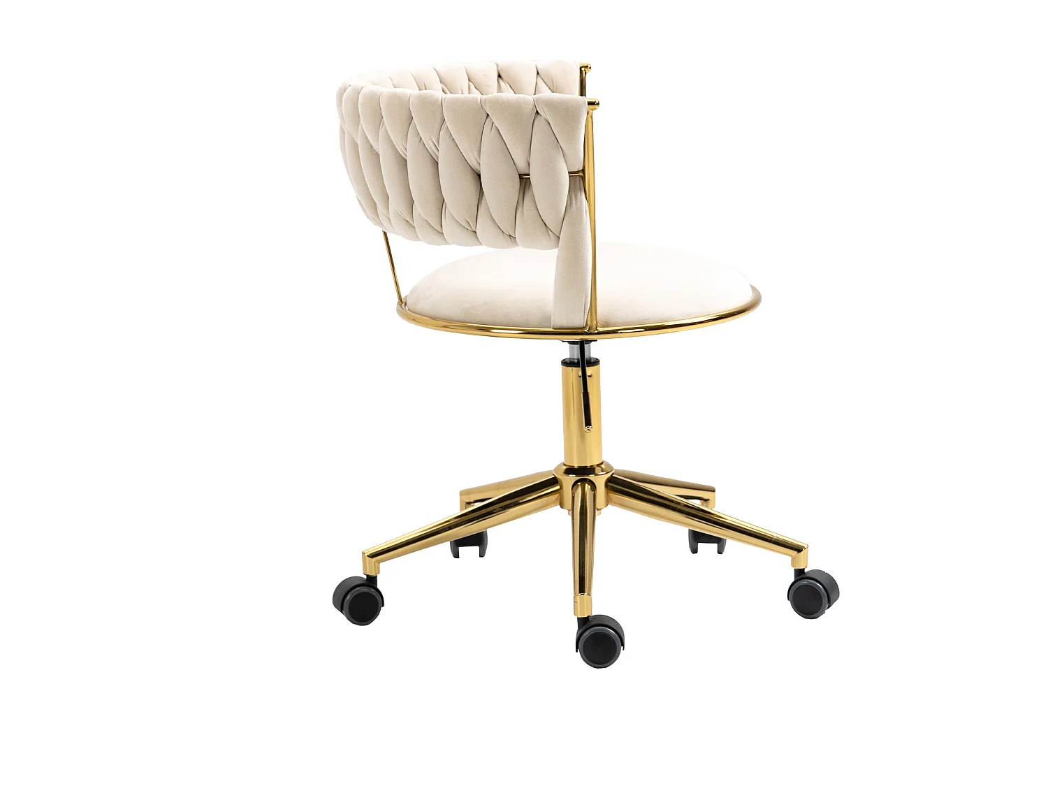 Silla de oficina de terciopelo, giratoria 360°, altura ajustable, diseño recortado, base de acero inoxidable con 5 ruedas (62 x 62 x 67-77 cm)