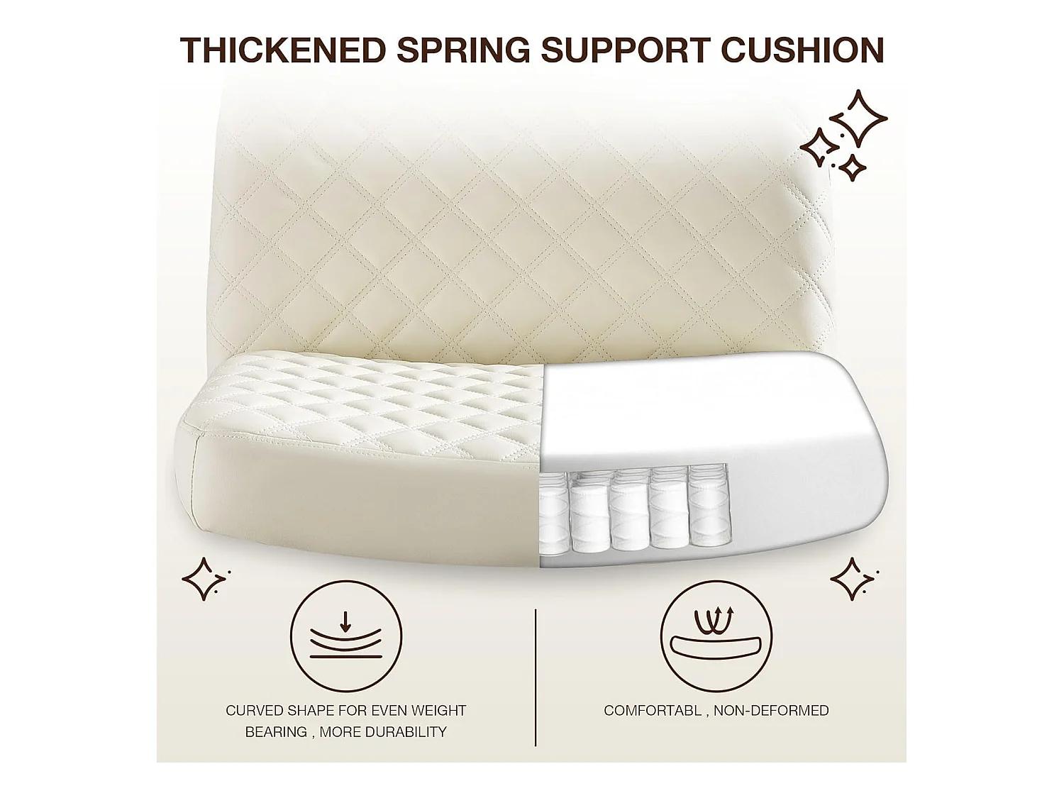 Sedia da ufficio senza braccioli, con base in metallo, ampia seduta ergonomica, tessuto PU crema, (Dimensioni: 49 x 64 x 84 cm)