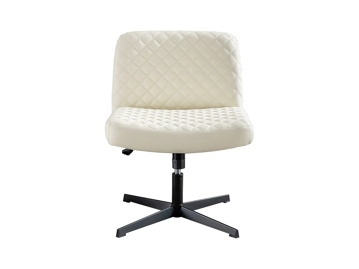 Chaise de bureau sans accoudoirs, avec base métallique, large siège ergonomique, tissu PU crème, (Dimensions : 49 x 64 x 84 cm)