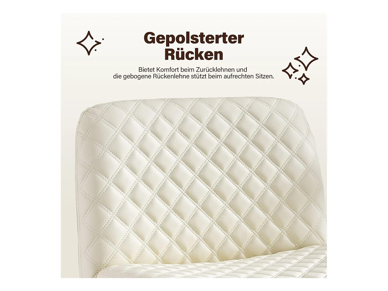 Chaise de bureau sans accoudoirs, avec base métallique, large siège ergonomique, tissu PU crème, (Dimensions : 49 x 64 x 84 cm)