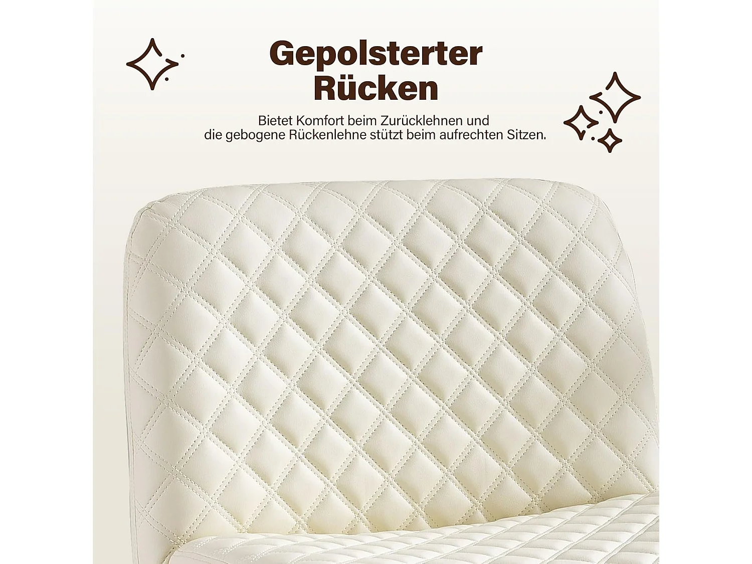 Chaise de bureau sans accoudoirs, avec base métallique, large siège ergonomique, tissu PU crème, (Dimensions : 49 x 64 x 84 cm)