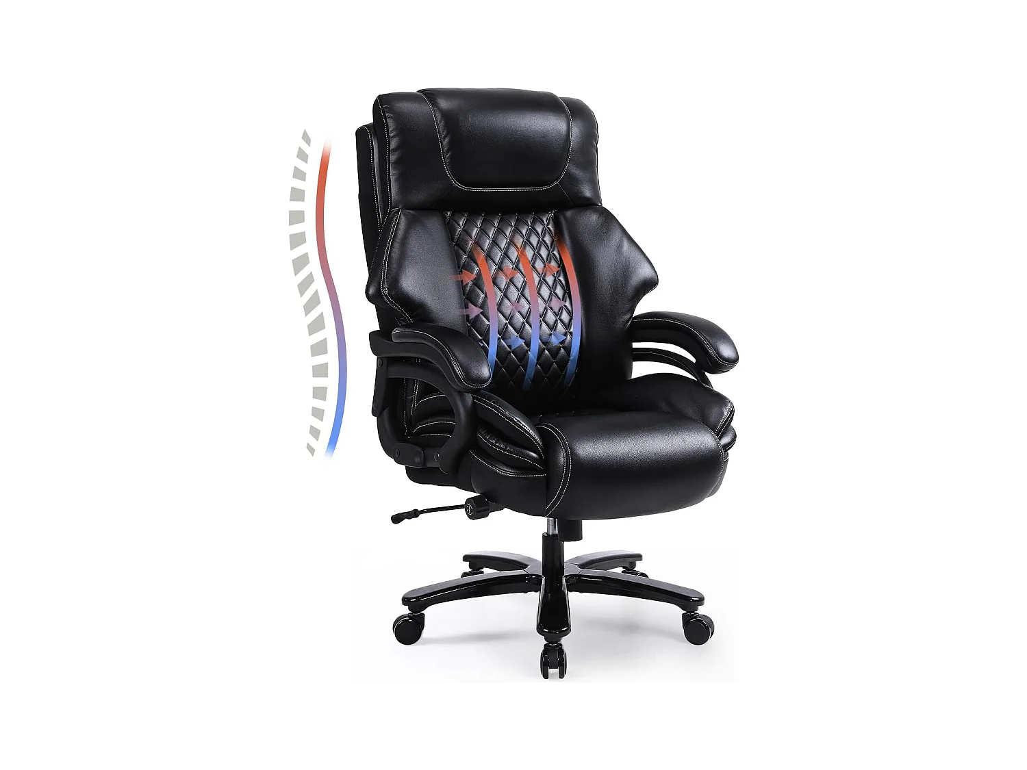 Chaise de Bureau Ergonomique, Design Haut avec Support Lombaire Réglable, Cuir PU, Noir (56x59x123 cm), Capacité 200kg