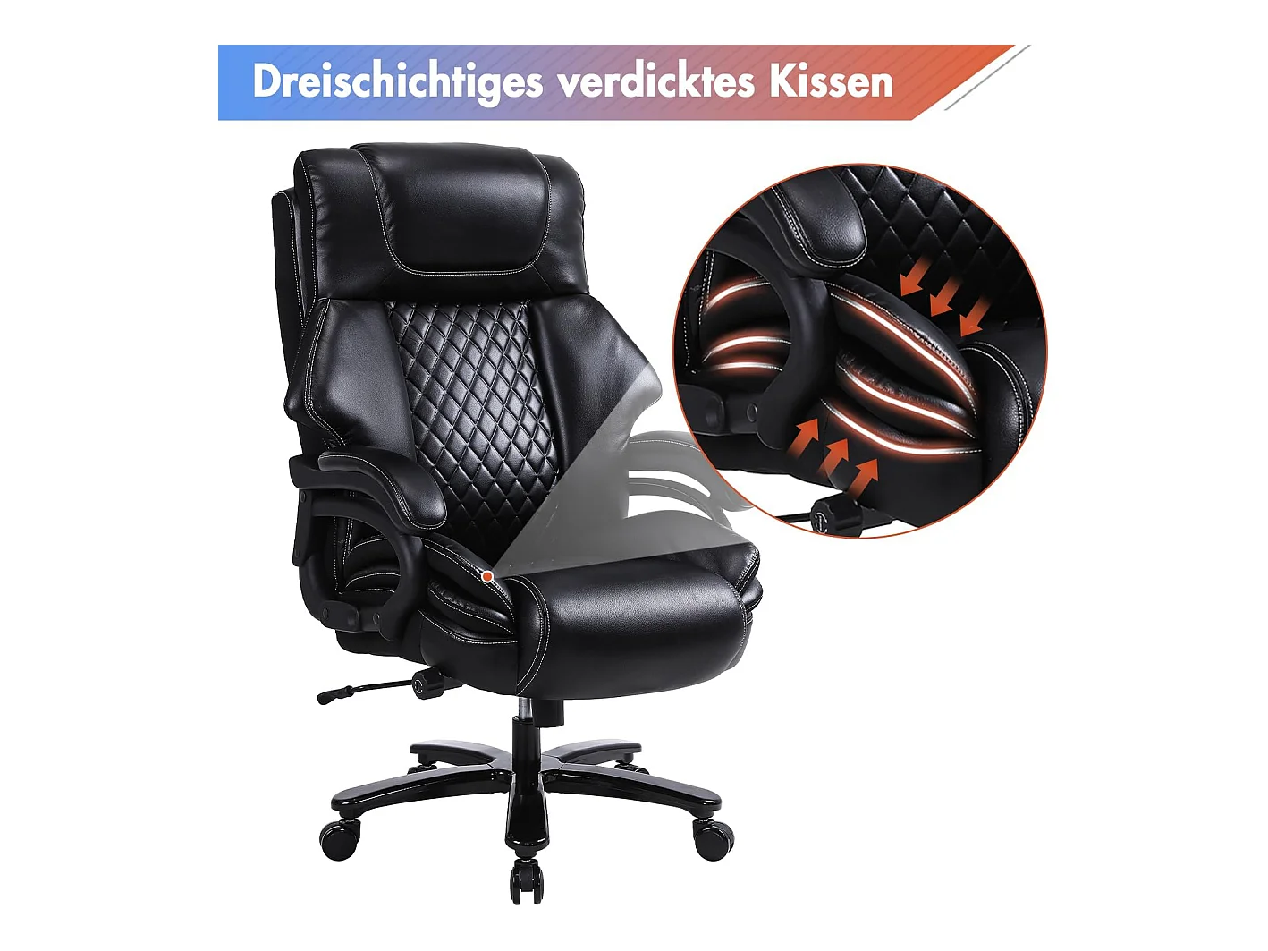 Chaise de Bureau Ergonomique, Design Haut avec Support Lombaire Réglable, Cuir PU, Noir (56x59x123 cm), Capacité 200kg