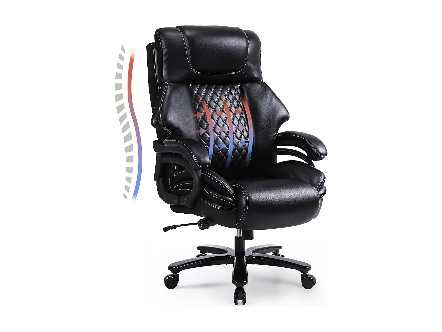 Chaise de Bureau Ergonomique, Design Haut avec Support Lombaire Réglable, Cuir PU, Noir (56x59x123 cm), Capacité 200kg