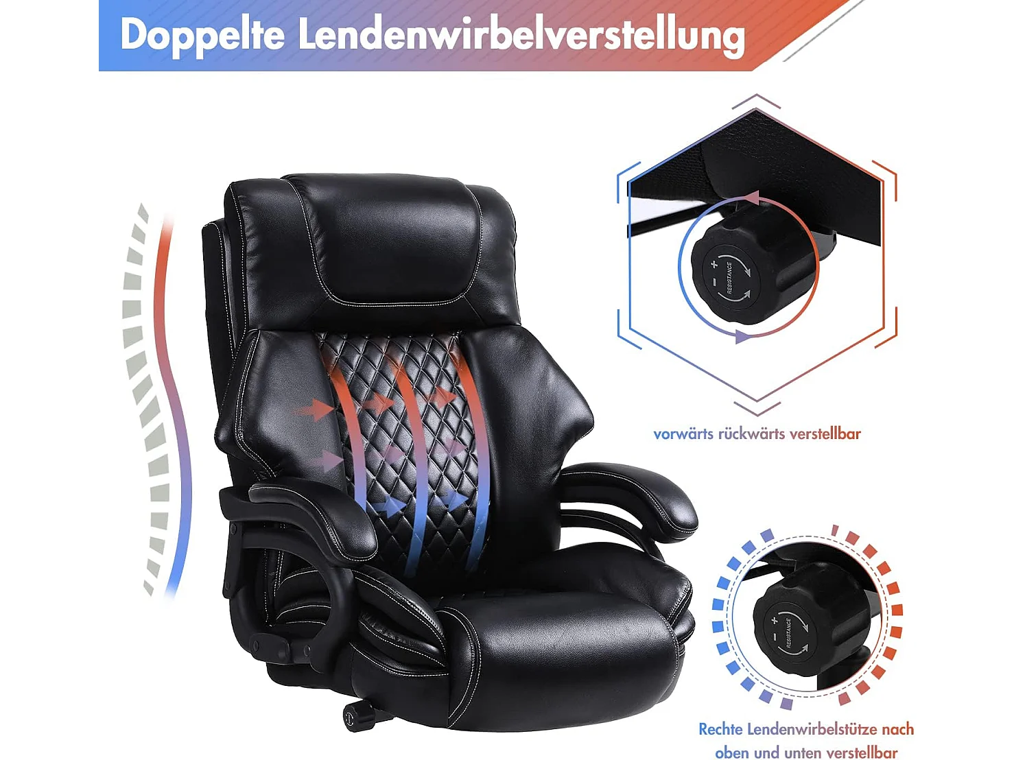 Chaise de Bureau Ergonomique, Design Haut avec Support Lombaire Réglable, Cuir PU, Noir (56x59x123 cm), Capacité 200kg