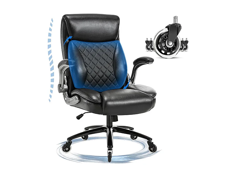 Silla de oficina giratoria, diseño ergonómico, piel sintética, respaldo alto, reposabrazos plegables, color negro (49 x 58 x 120 cm), capacidad de carga: 200 kg