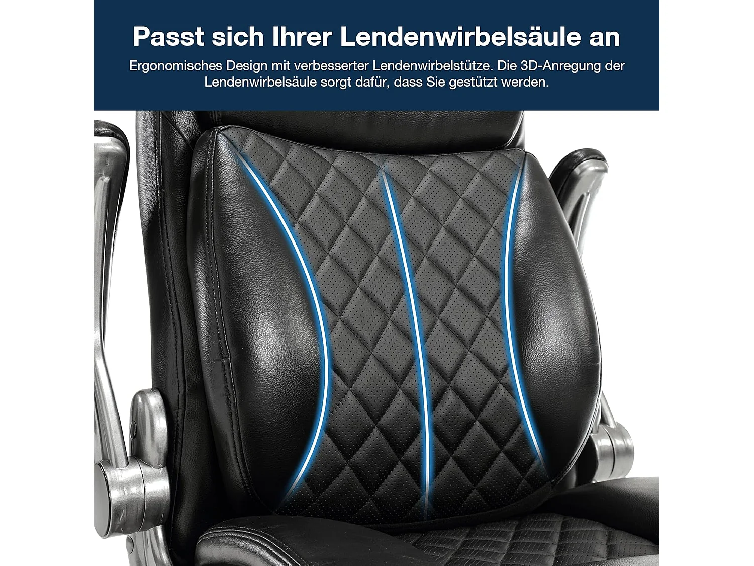 Chaise de Bureau Pivotante, Design Ergonomique, Cuir PU, Haut Dossier, Accoudoirs Rabattables, Noir (49x58x120 cm), Capacité 200kg