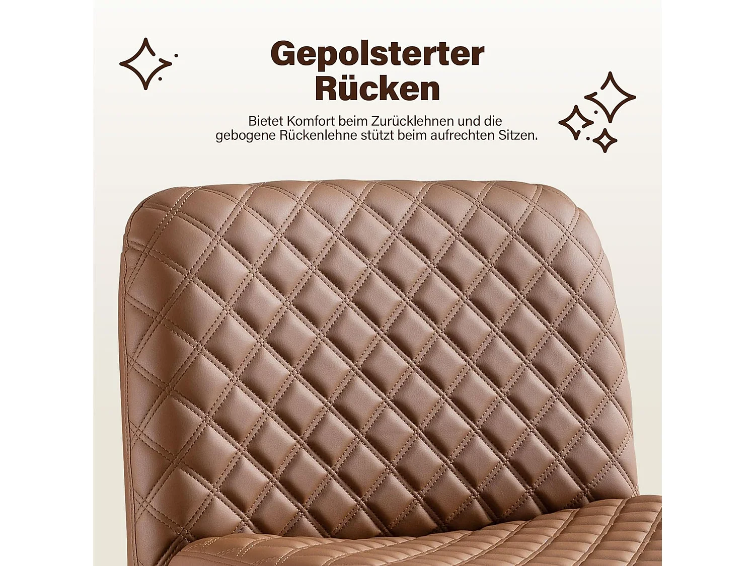 Bureaustoel zonder armleuningen, met metalen onderstel, brede en ergonomische zitting, beige PU, (Afmetingen: 49 x 64 x 84 cm)