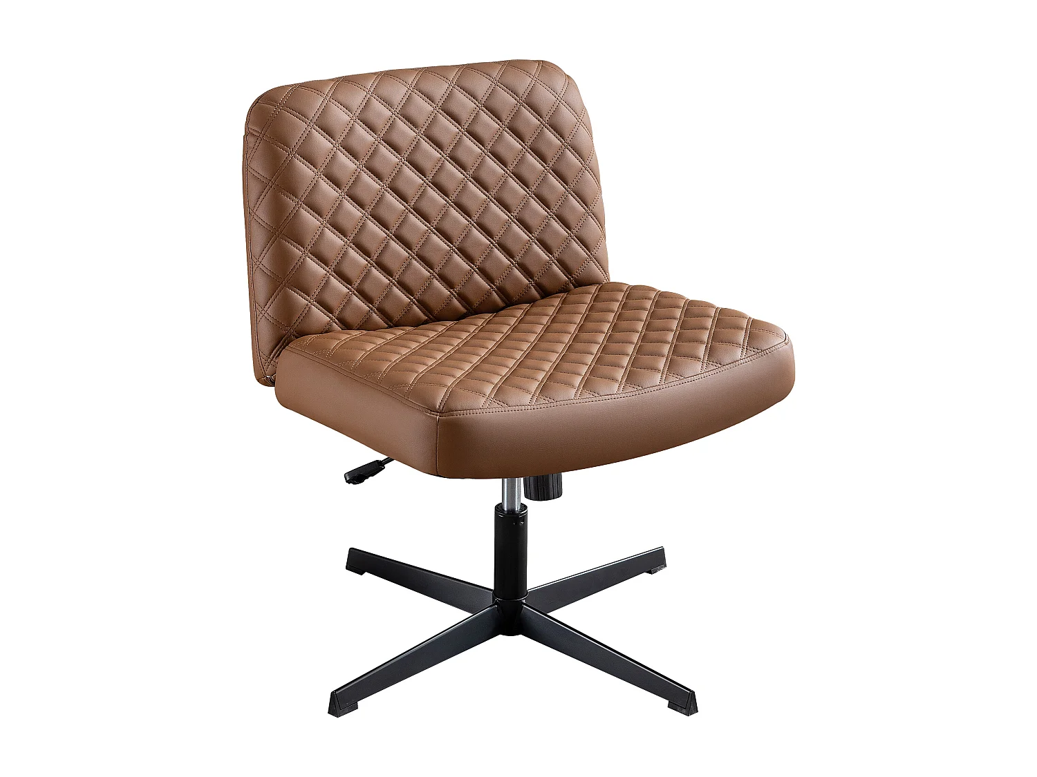 Bureaustoel zonder armleuningen, met metalen onderstel, brede en ergonomische zitting, beige PU, (Afmetingen: 49 x 64 x 84 cm)