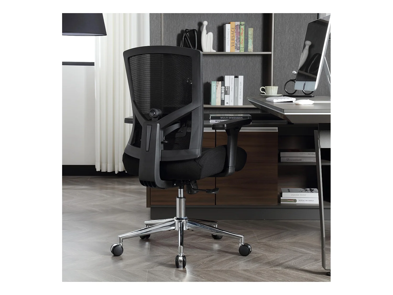 Sedia da ufficio ergonomica, design di alta qualità, similpelle, braccioli 4D, supporto lombare regolabile, nero (51x71,5x108 cm), capacità 200 kg