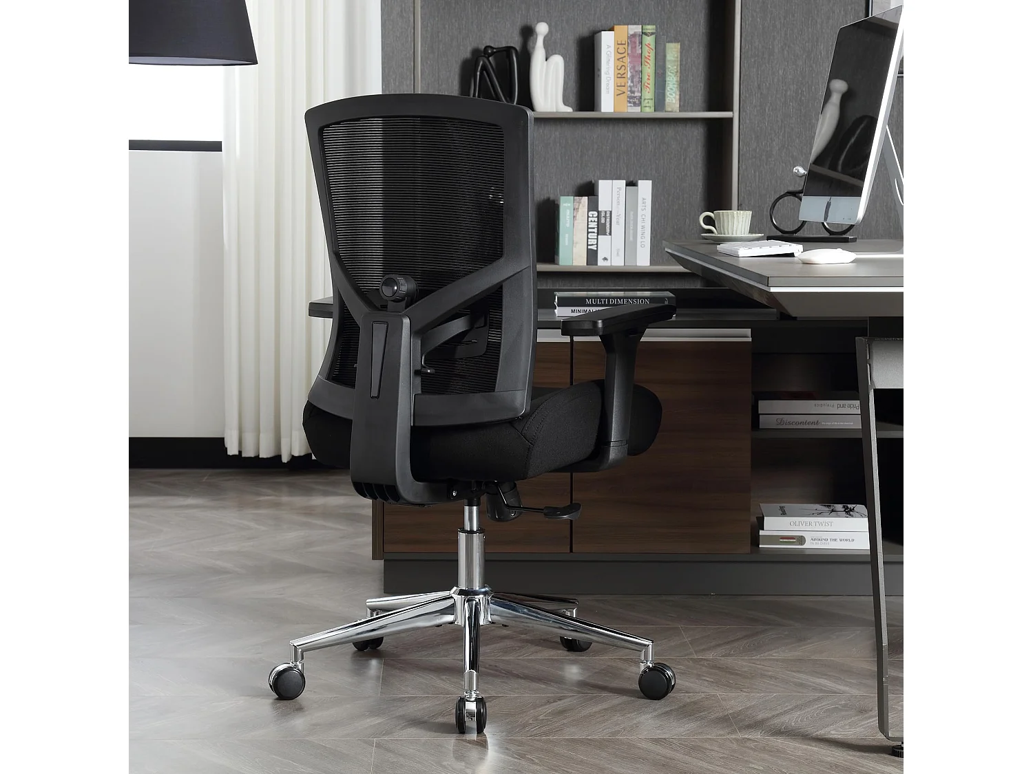 Ergonomische bureaustoel, hoogwaardig design, PU-leer, 4D-armleuningen, verstelbare lendensteun, zwart (51x71,5x108 cm), draagvermogen 200 kg