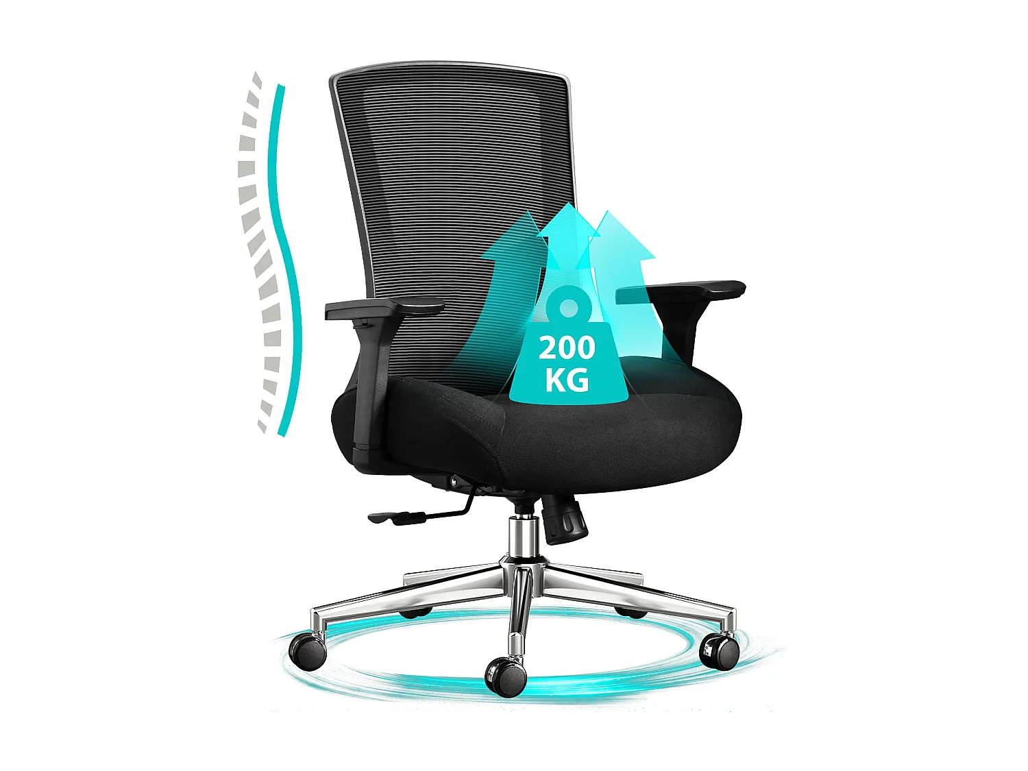 Ergonomische bureaustoel, hoogwaardig design, PU-leer, 4D-armleuningen, verstelbare lendensteun, zwart (51x71,5x108 cm), draagvermogen 200 kg