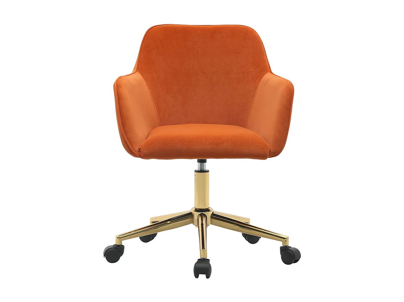 Chaise de bureau pivotante, hauteur réglable, velours, base dorée, orange (58x58x86 cm)